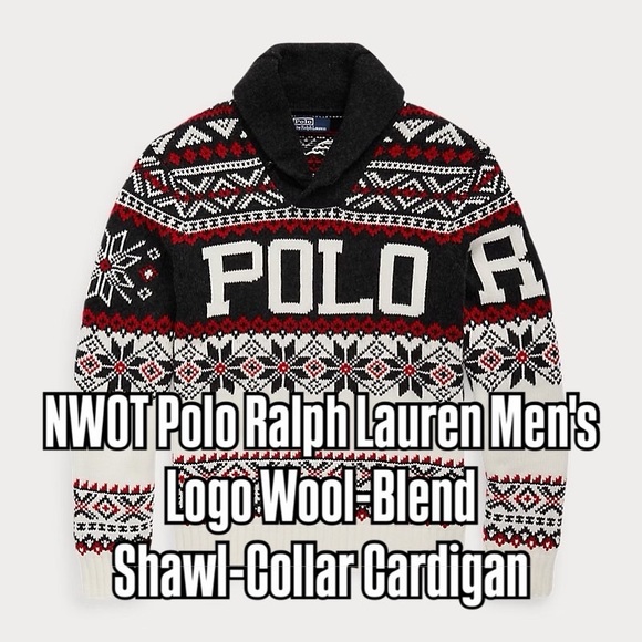 NWOT Polo Ralph LaurenMen’s Logo Wool-Blend Shawl-Collar Cardigan